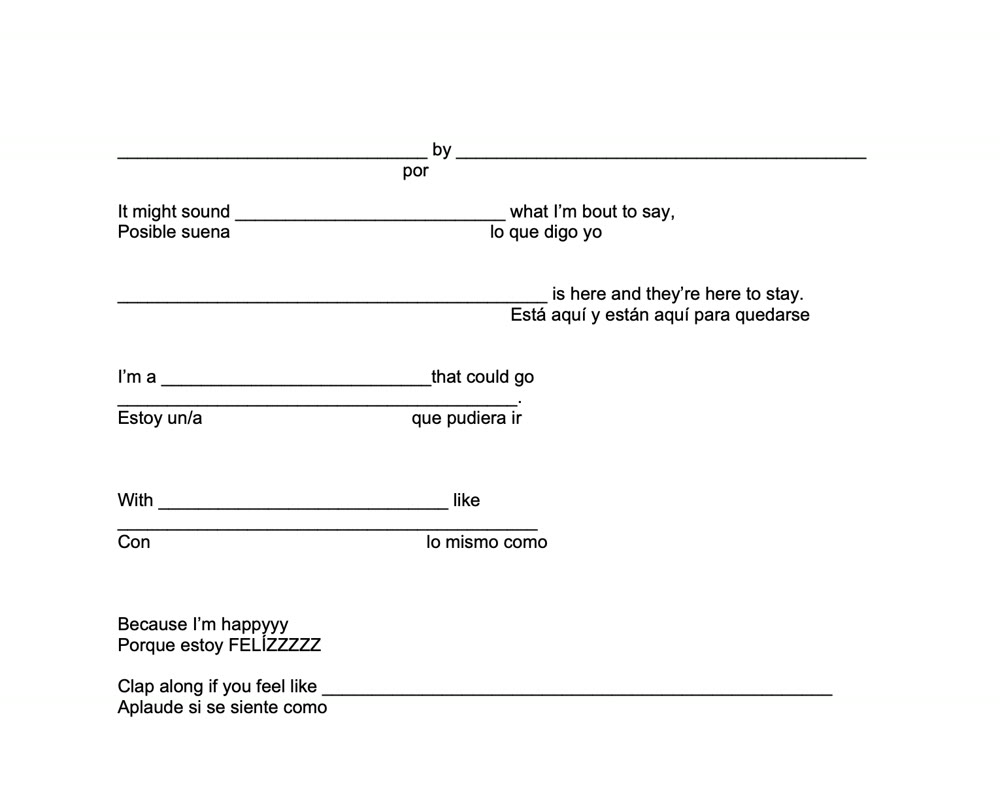 Bilingual English and Spanish song worksheet for Happy